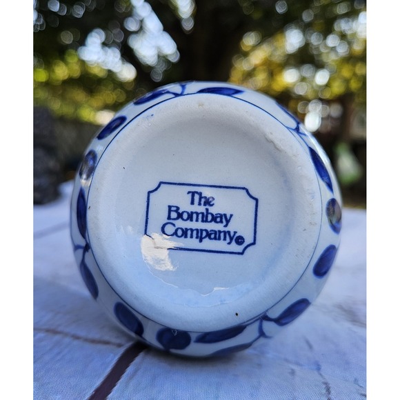 Set Of 6" Bombay Co. Ceramic White Bud Vases With Blue Leaves & Flowers - Picture 4 of 4